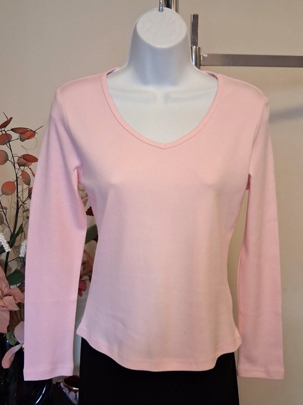 2 for $25 Womens Long Sleeve Stretch V Neck Green Cotton T Shirt Soft Warm Top 8